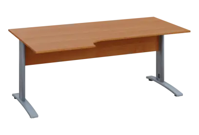 ERK 28 - 186 stůl kancelářský, rohový, levý, kovová podnož stříbrná, deska 25 mm, široký 1800 mm, olše jantar